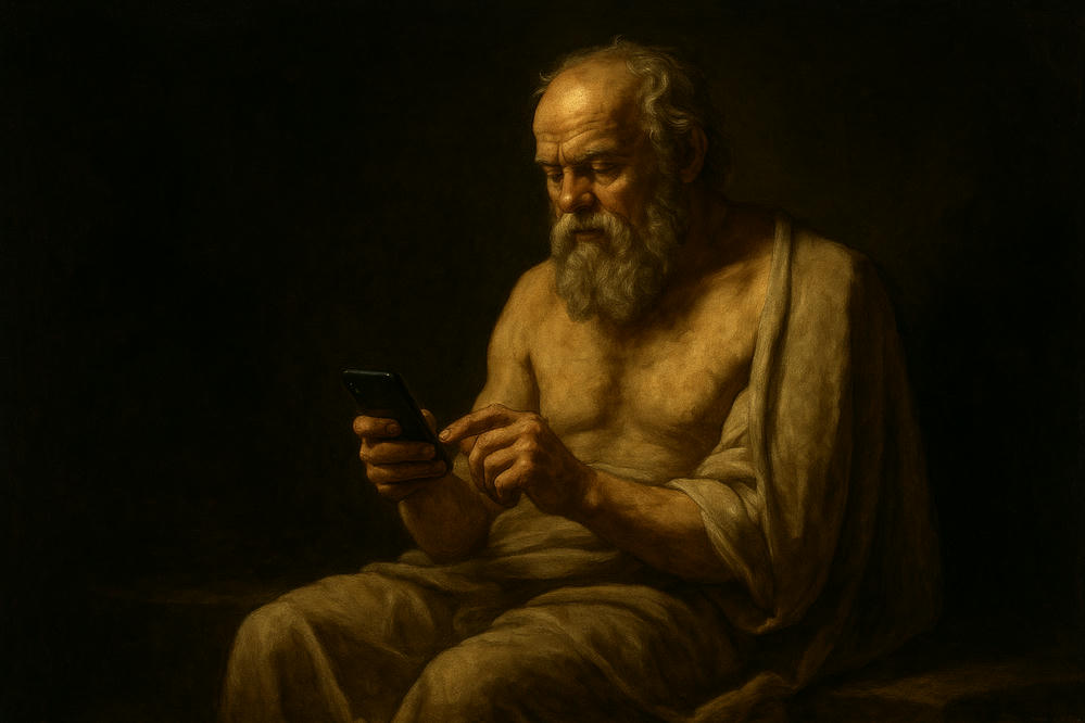 sokrates chattar med sin mobil