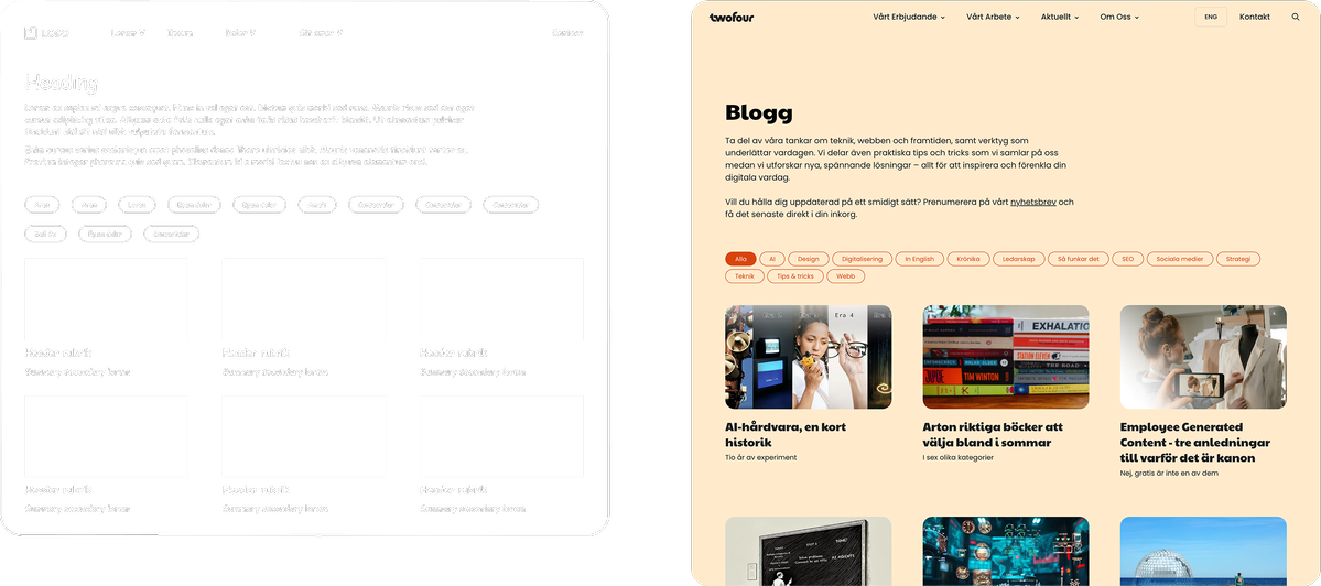 Wireframe and finished website Wireframe and finished website